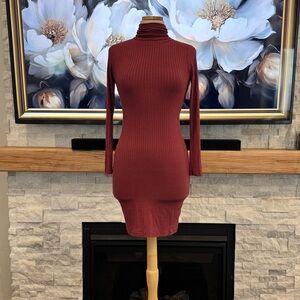 Lulus Rusty Rose Autumn Turtleneck Long Sleeve Dress